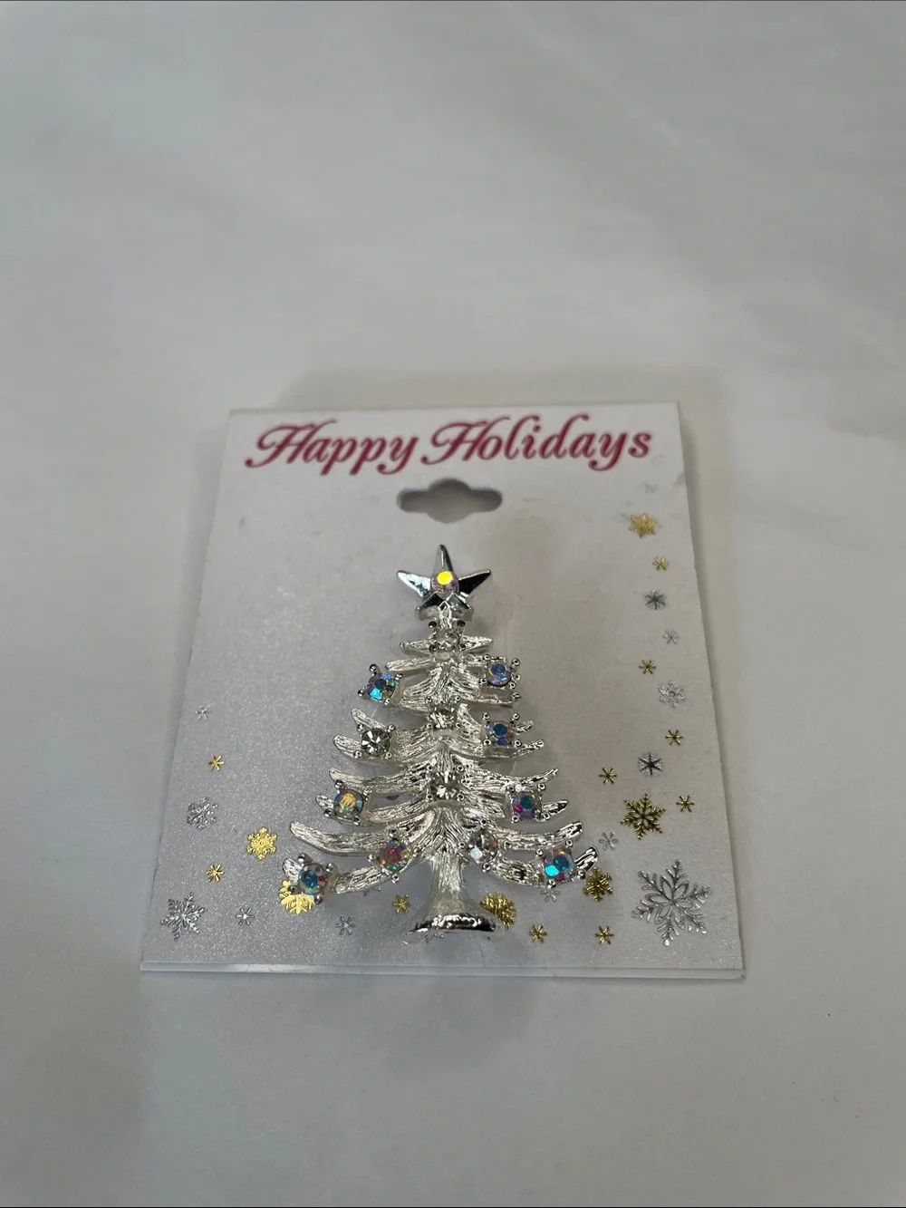 Silver‎ Holiday Tree Brooch with Iridescent Gems